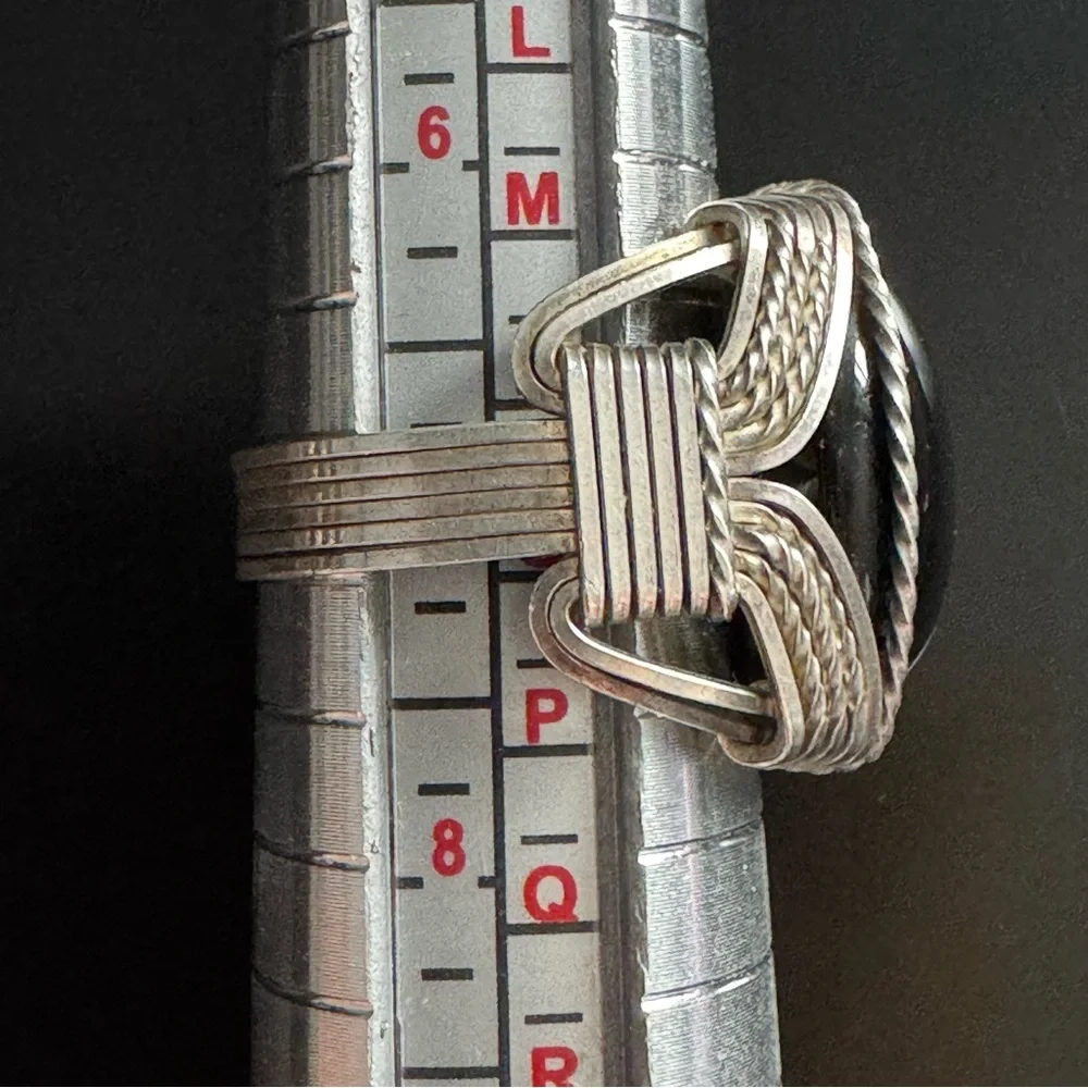 Artisan Wire-Wrapped Sterling Ring - Black Agate